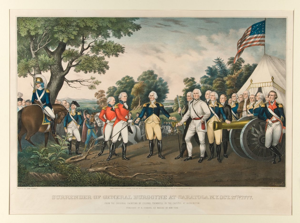 Rendición del general Burgoyne en Saratoga, Nueva York, el 17 de octubre de 1777 / Basado en el cuadro original del coronel Trumbull que se conserva en el Capitolio de Washington. Pintado por John Trumbull de Nathaniel Currier