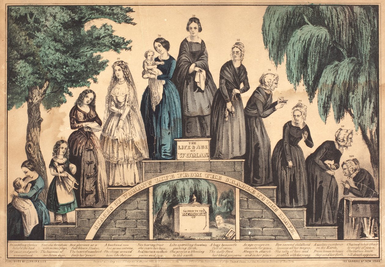 La vida y edad de la mujer - Etapas de la vida de la mujer de la cuna a la tumba de Nathaniel Currier