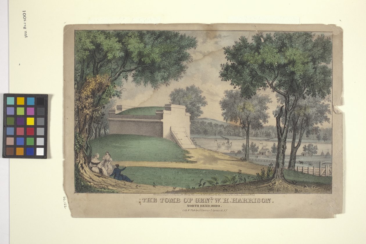 The Tomb Of Genl. W. H. Harrison (litografía coloreada a mano) de Nathaniel Currier