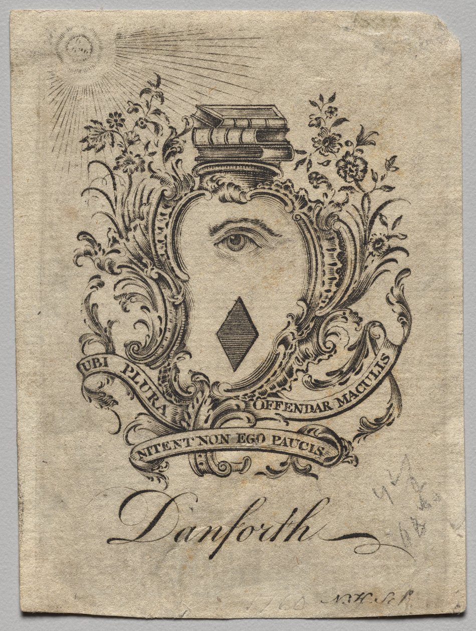 Exlibris: Escudo de Armas con Danforth inscrito de Nathaniel Hurd