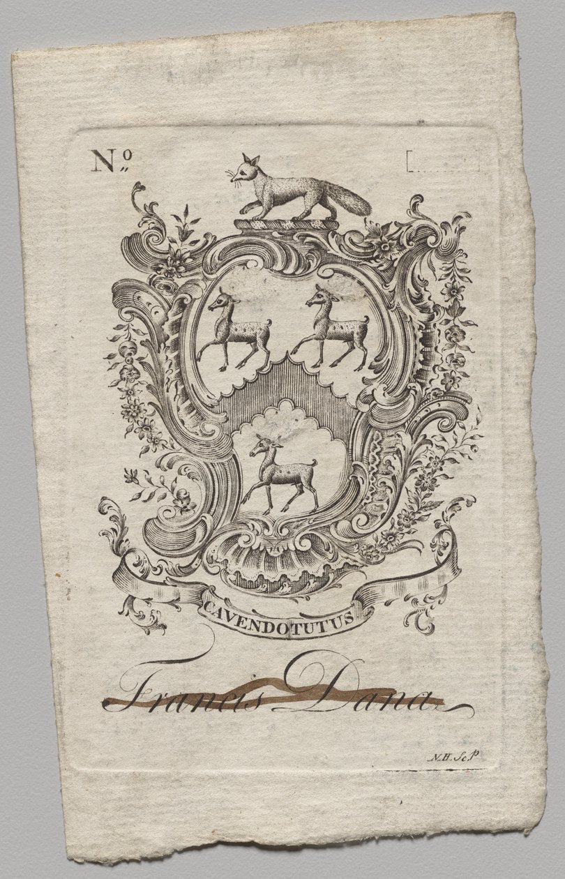 Exlibris: Escudo de armas con la inscripción de Francis Dana de Nathaniel Hurd