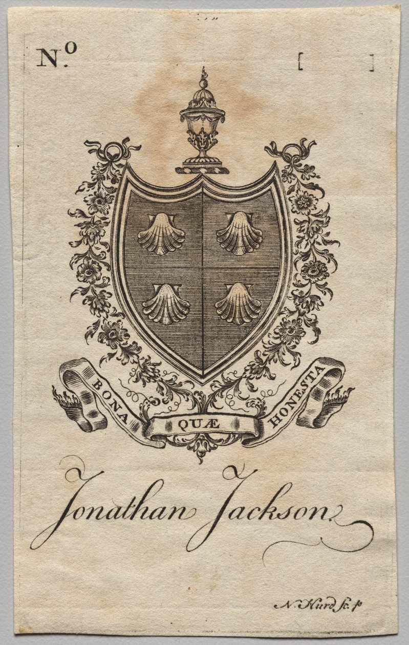 Exlibris: Escudo de armas con la inscripción de Jonathan Jackson de Nathaniel Hurd
