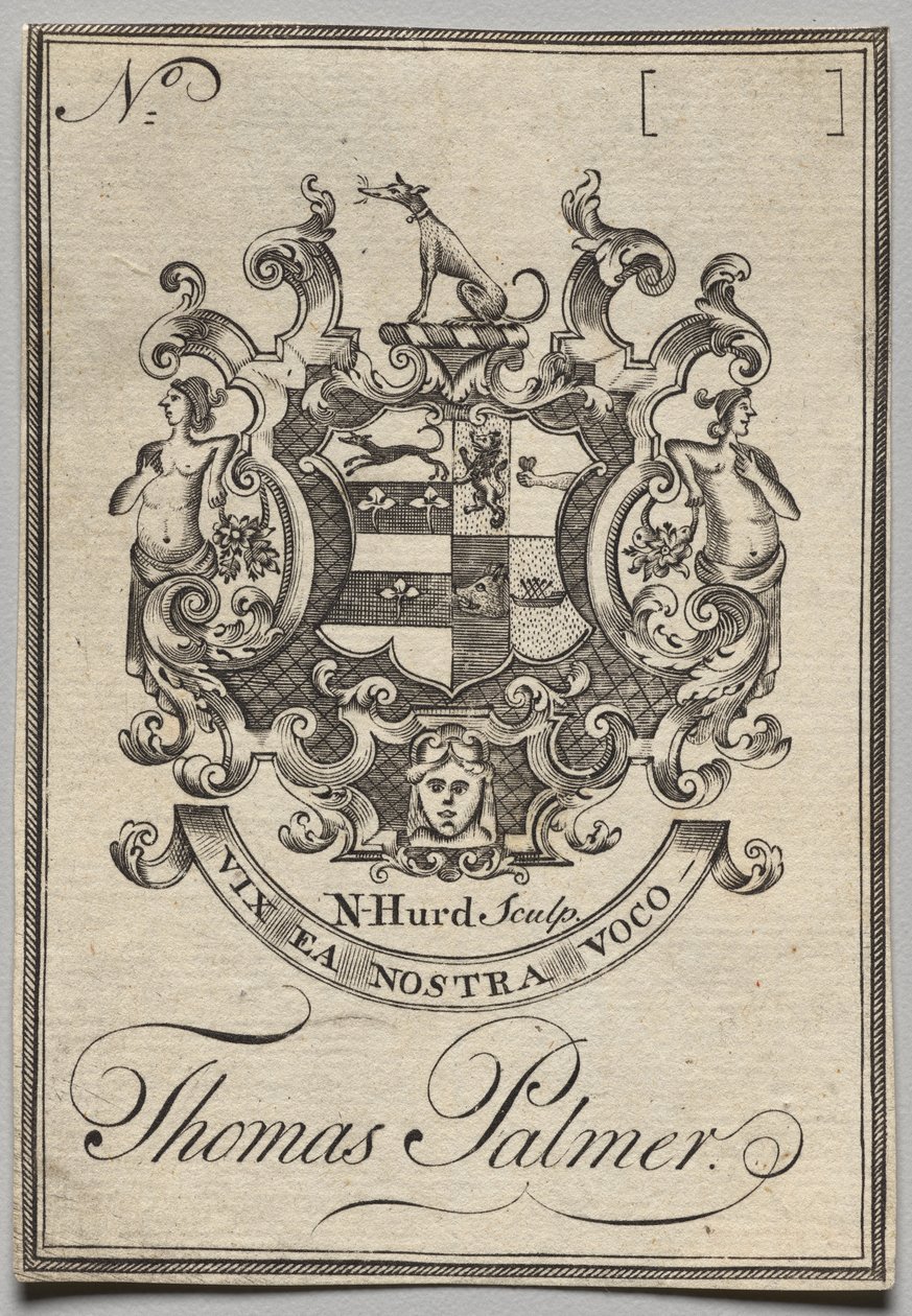 Exlibris: Escudo de armas con la inscripción de Thomas Palmer de Nathaniel Hurd