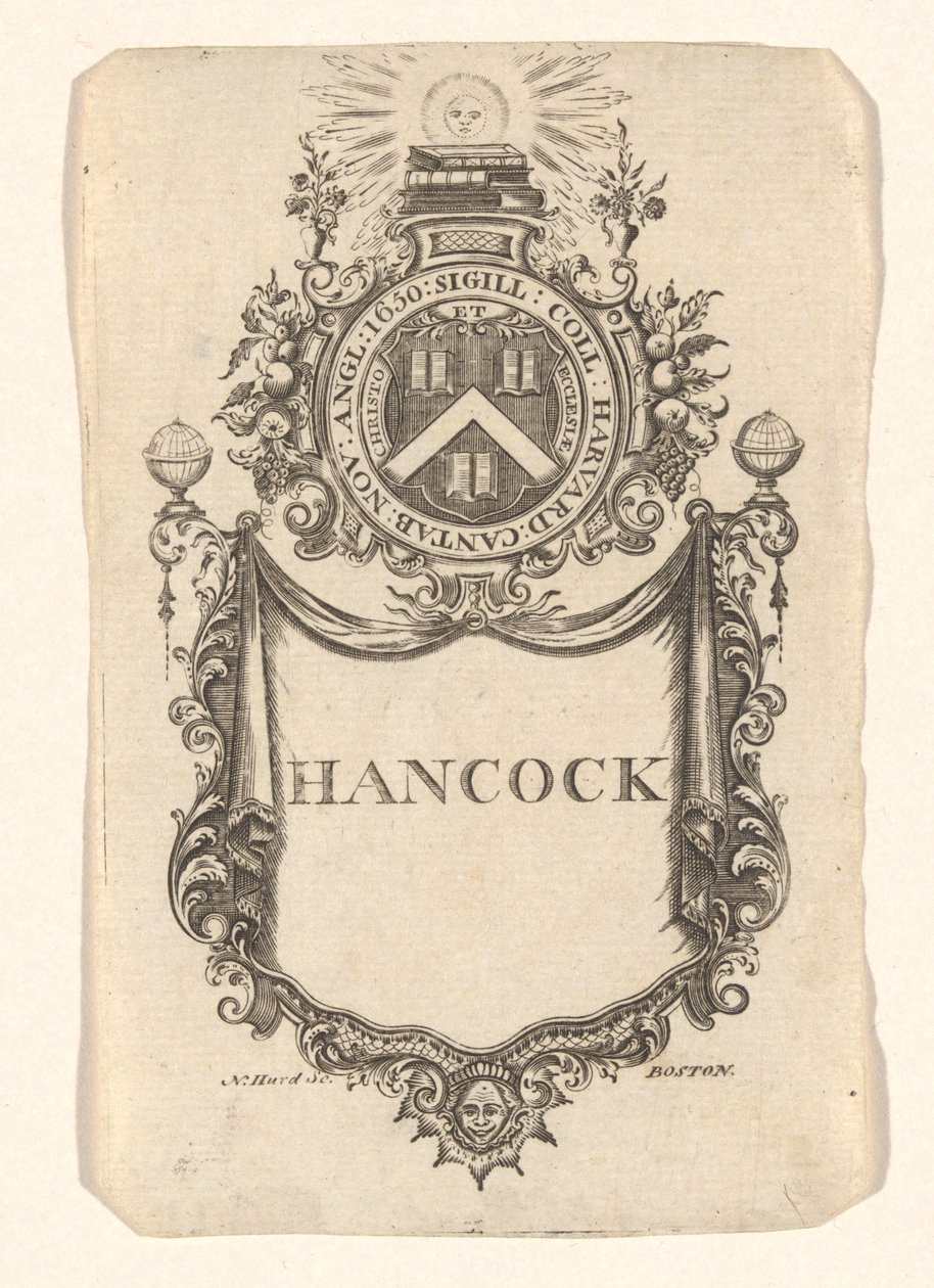 Ex libris de Harvard College (Hancock) de Nathaniel Hurd