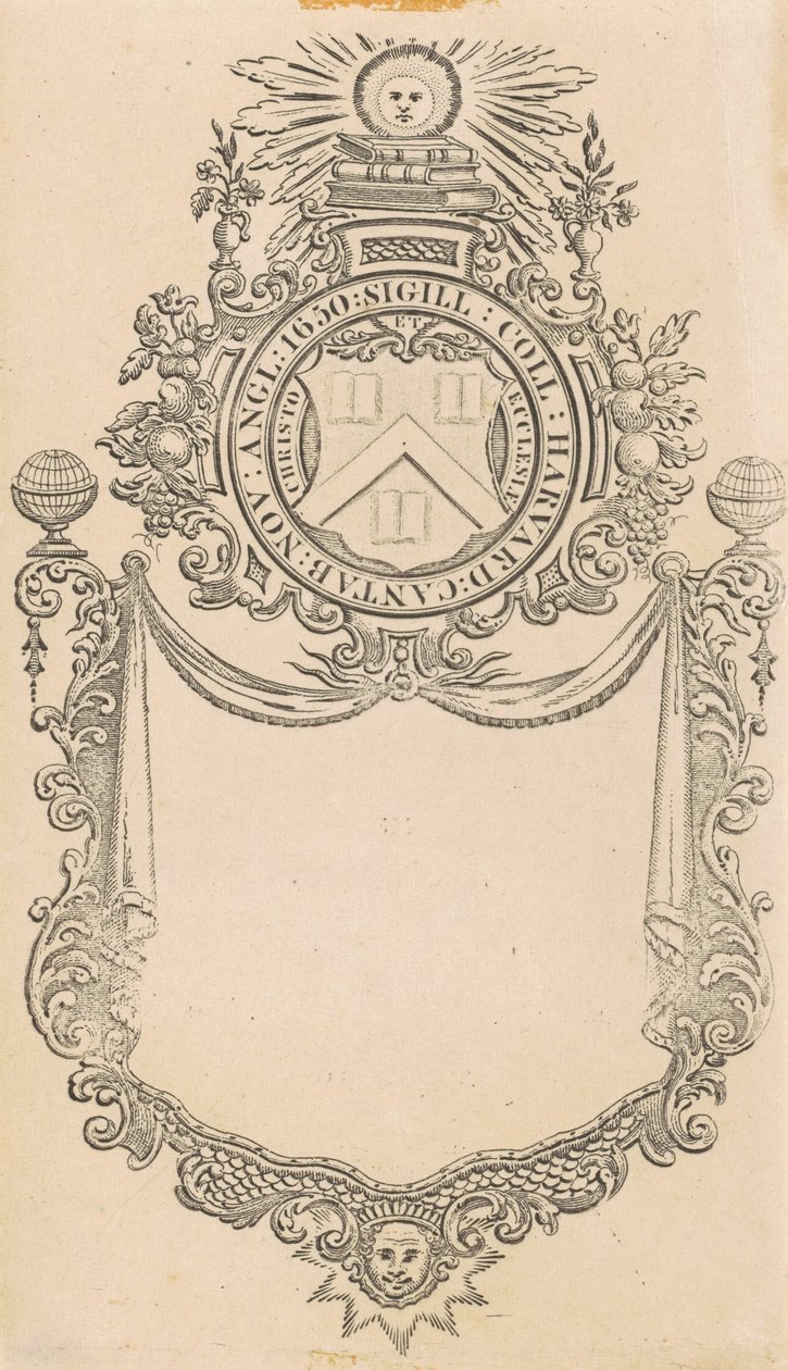 Exlibris del Colegio de Harvard con el sello Christo et Ecclesiæ de Nathaniel Hurd