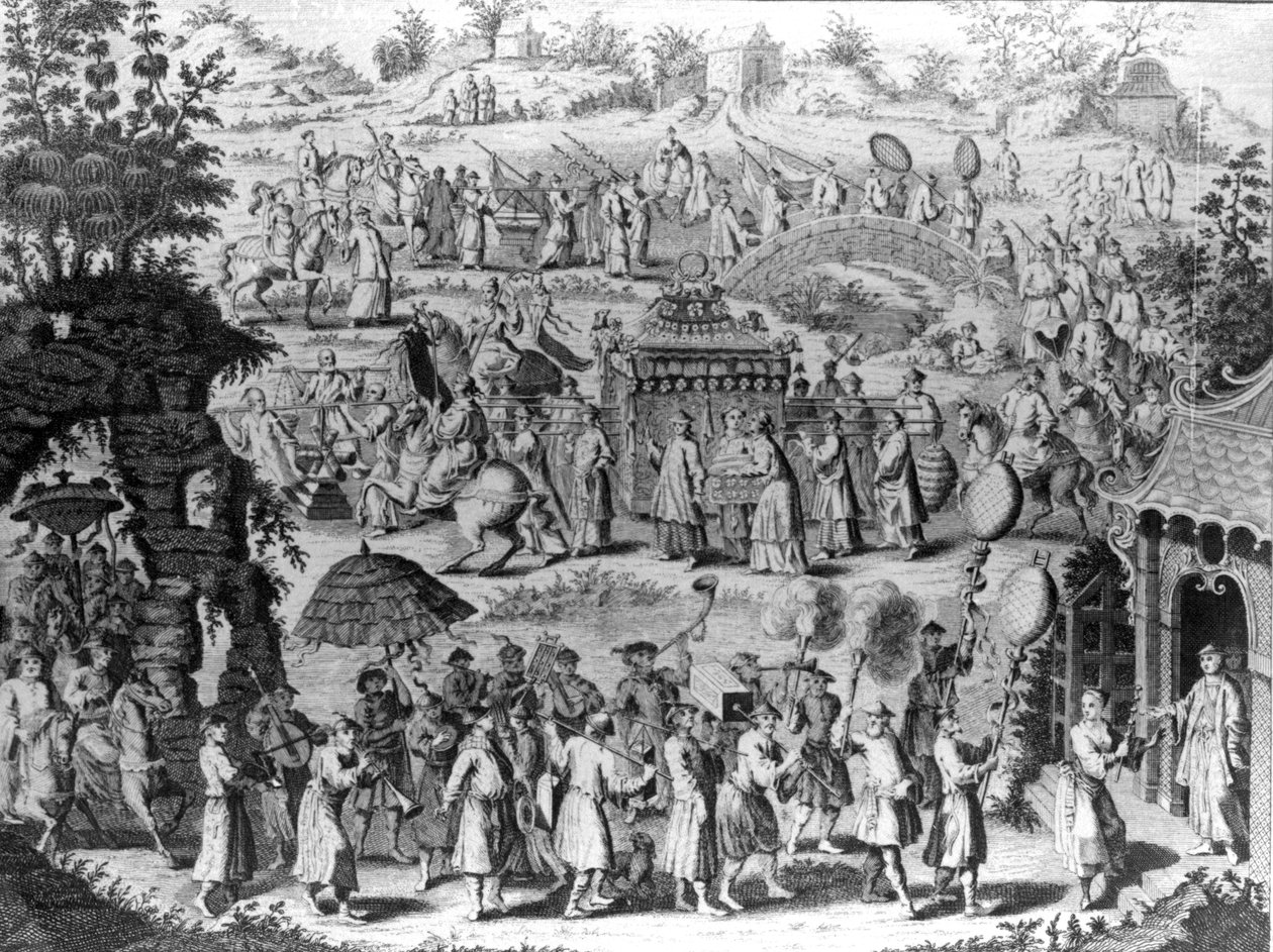 Procesión de una novia yendo a casa de su esposo, ilustración de 