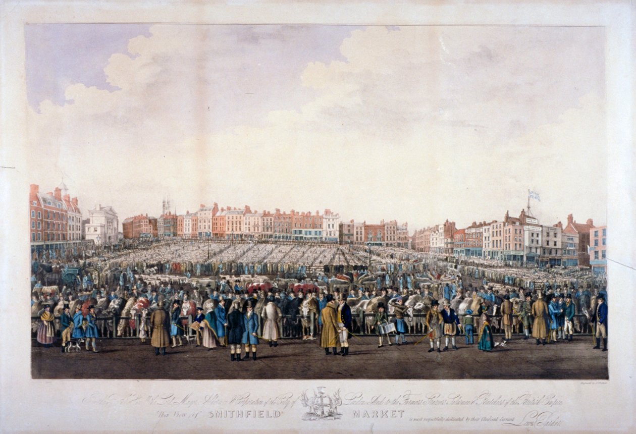 Mercado de Smithfield, West Smithfield, Ciudad de Londres, c.1825 de Nathaniel Whittock