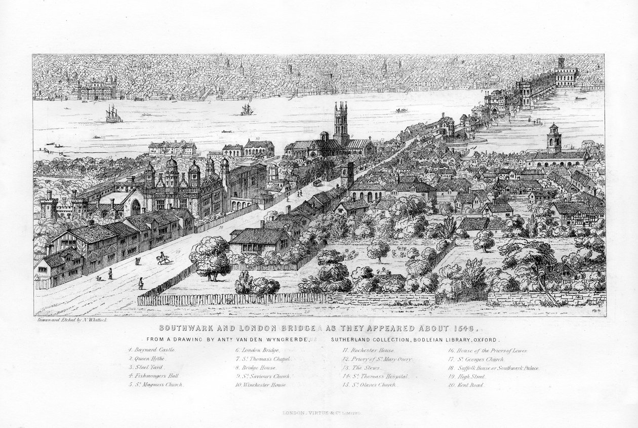 Southwark y el Puente de Londres como aparecían alrededor de 1546 de Nathaniel Whittock