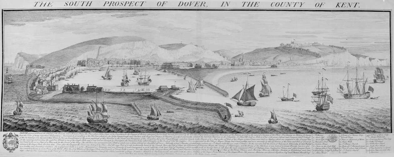 La perspectiva sur de Dover en el condado de Kent de Nathaniel and Samuel  Buck