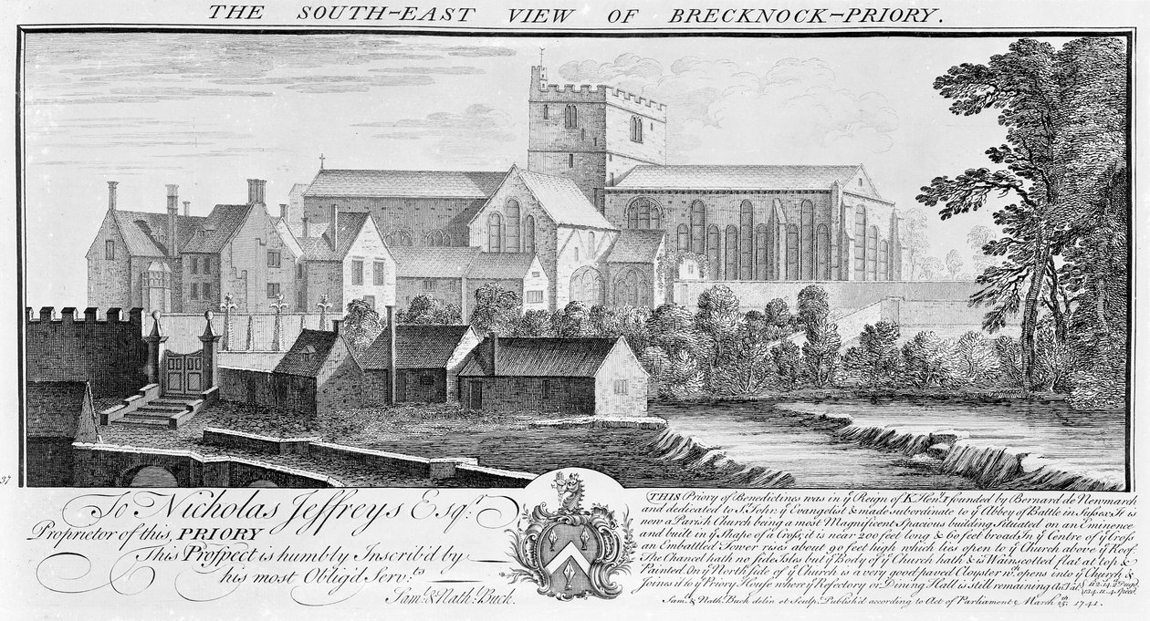 La vista sureste del priorato de Brecknock, 1741 de Nathaniel and Samuel Buck