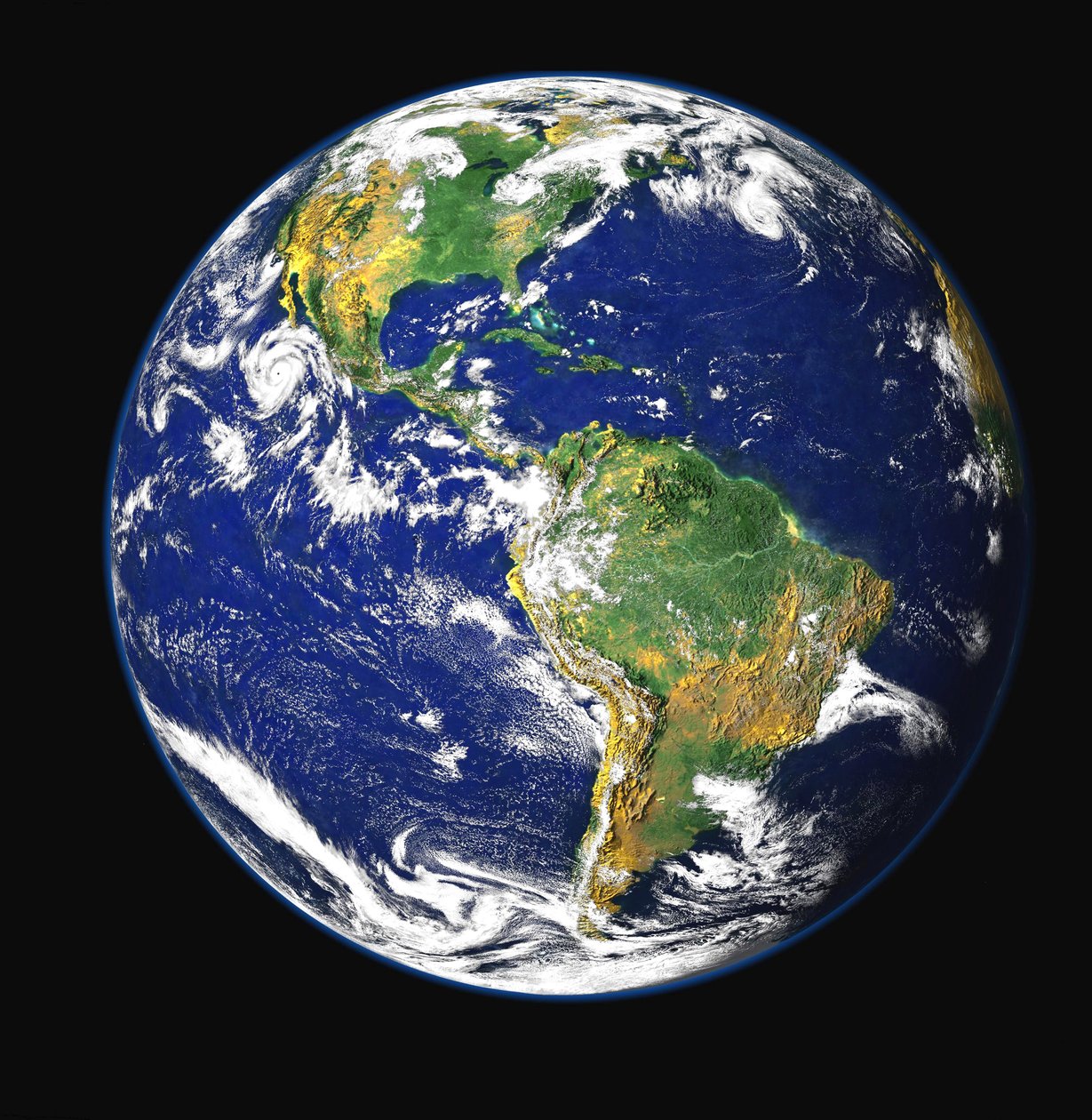 Vista satelital de América del Norte, Central y del Sur, situada entre los océanos Pacífico y Atlántico. Crédito: NASA. Ciencia Tierra Geología Oceanografía de National Aeronautics and Space Administration National Aeronautics and Space Administration