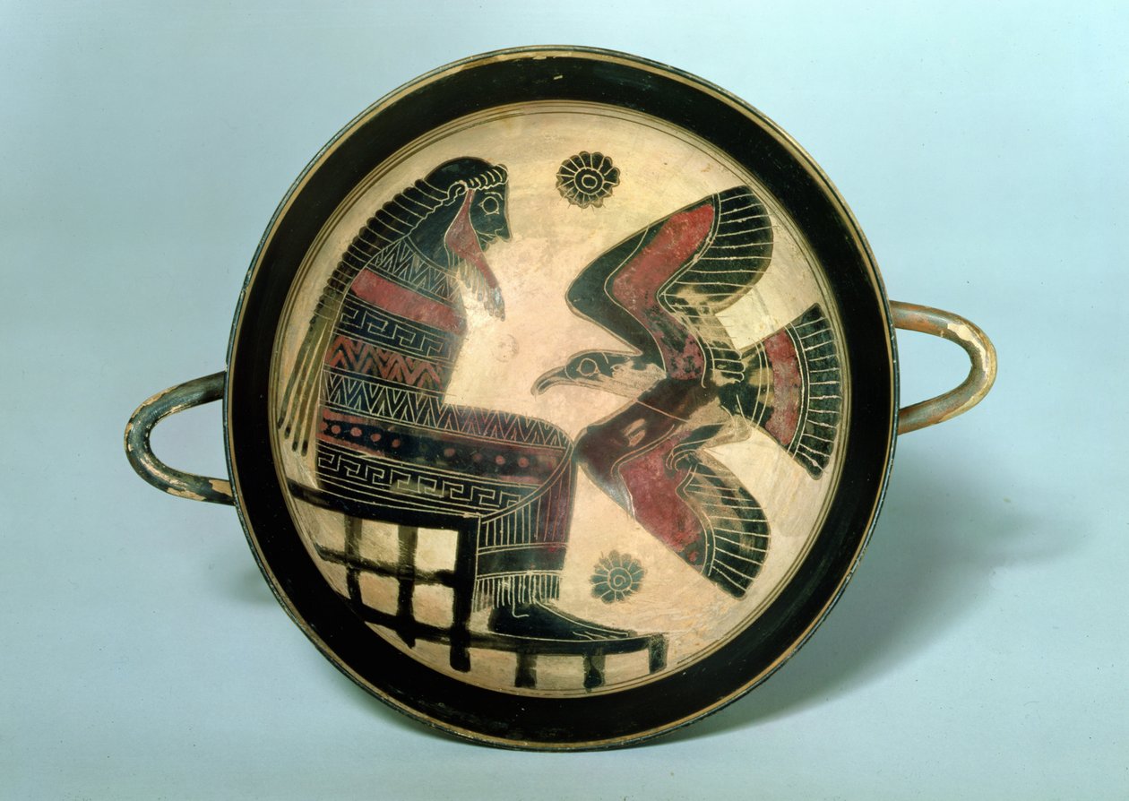 Copa laconia que representa a Zeus y el águila de Naukratis Painter