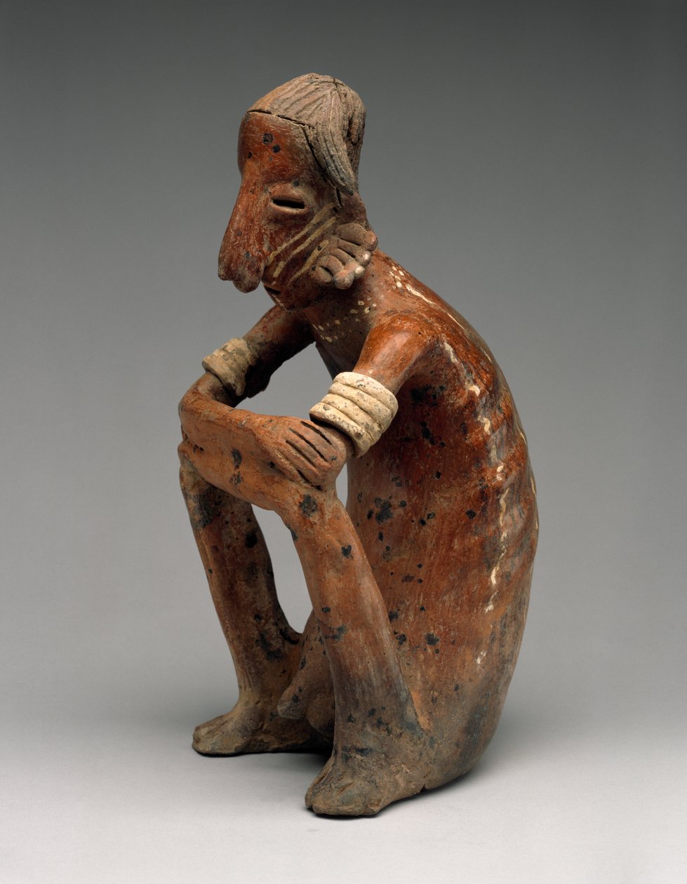 Hombre sentado demacrado, Proto-Clásico, 100 a.C.-300 d.C. de Nayarit