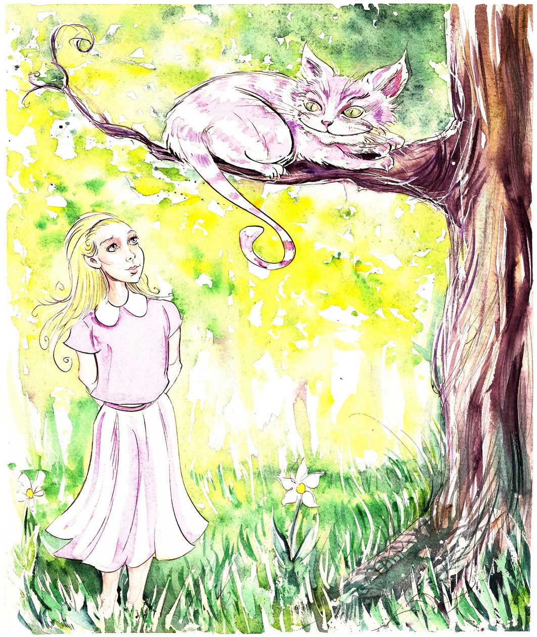 Alicia y el Gato de Cheshire - ilustración de Las aventuras de Alicia en el país de las maravillas de Lewis Carroll (1865), 2005 de Neale Osborne