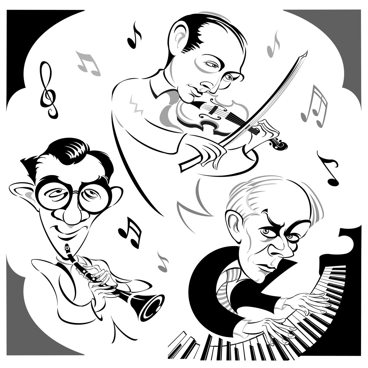 Bela Bartok en el piano, clarinetista estadounidense Benny Goodman (1909-86) y violinista húngaro Joseph Szigeti (1892-1973), el trío que hizo la grabación de estreno de Contrasts en 1940 - una pieza de cámara de Neale Osborne