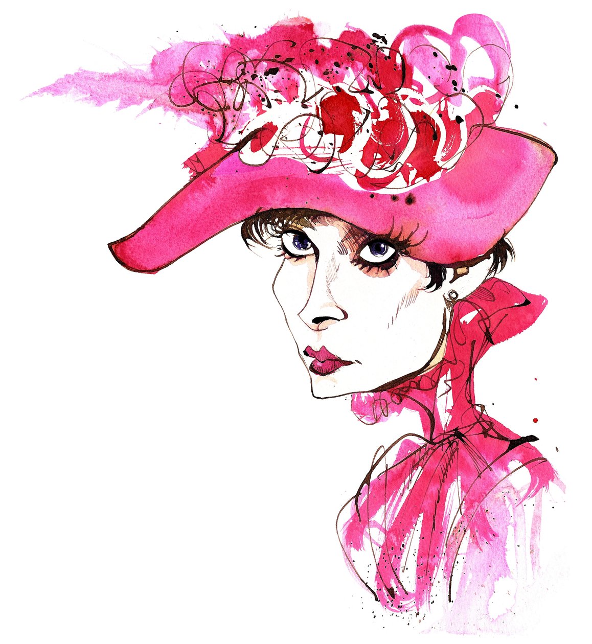 Audrey Hepburn, actriz nacida en Bélgica (1929-93) nacida Eda Van Heemstra; caricaturizada como Eliza Doolittle de My Fair Lady (película de 1964 dirigida por George Cukor); caricatura de Neale Osborne