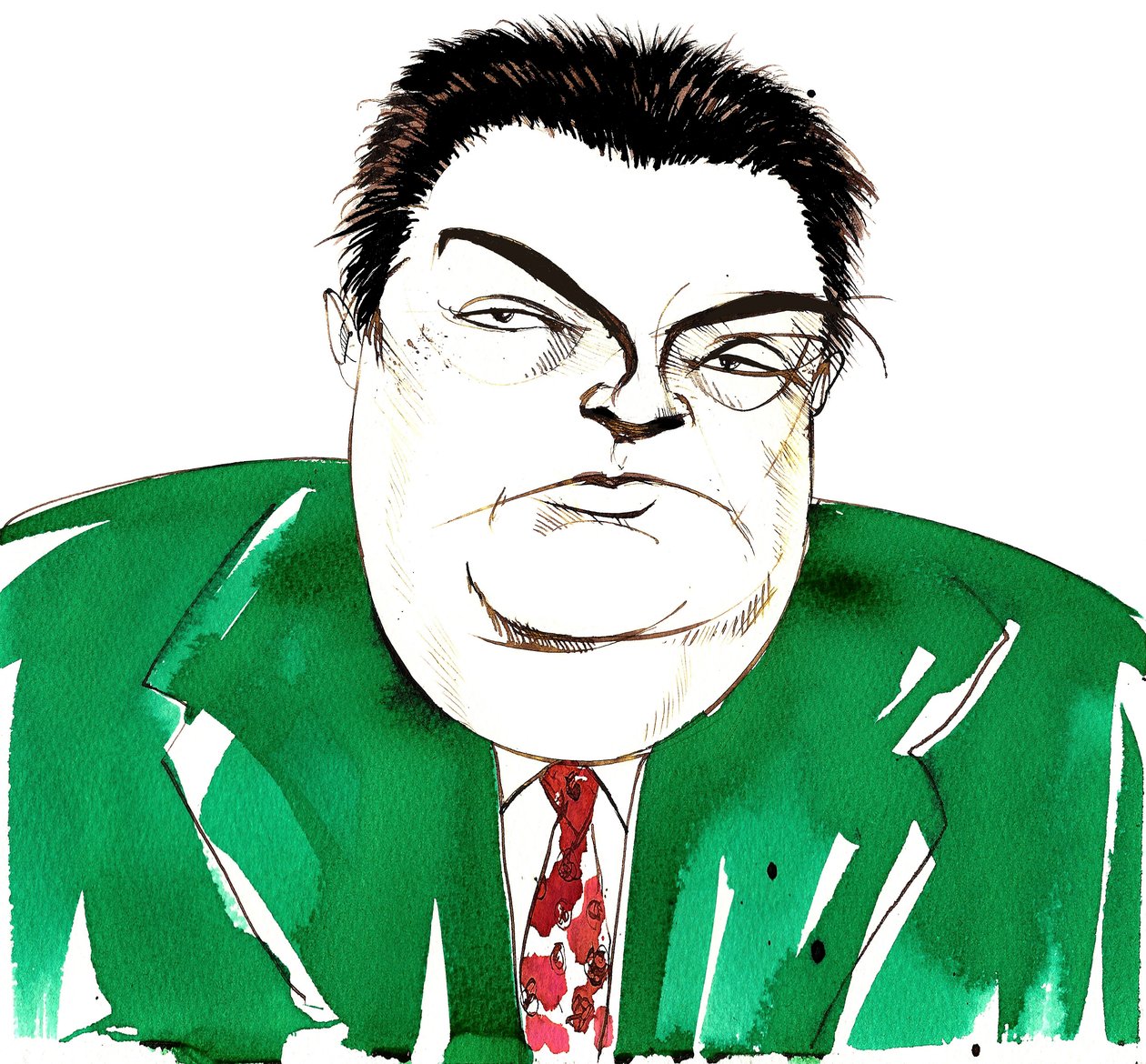 Darius Milhaud, compositor francés, miembro de Les Six, caricatura de Neale Osborne