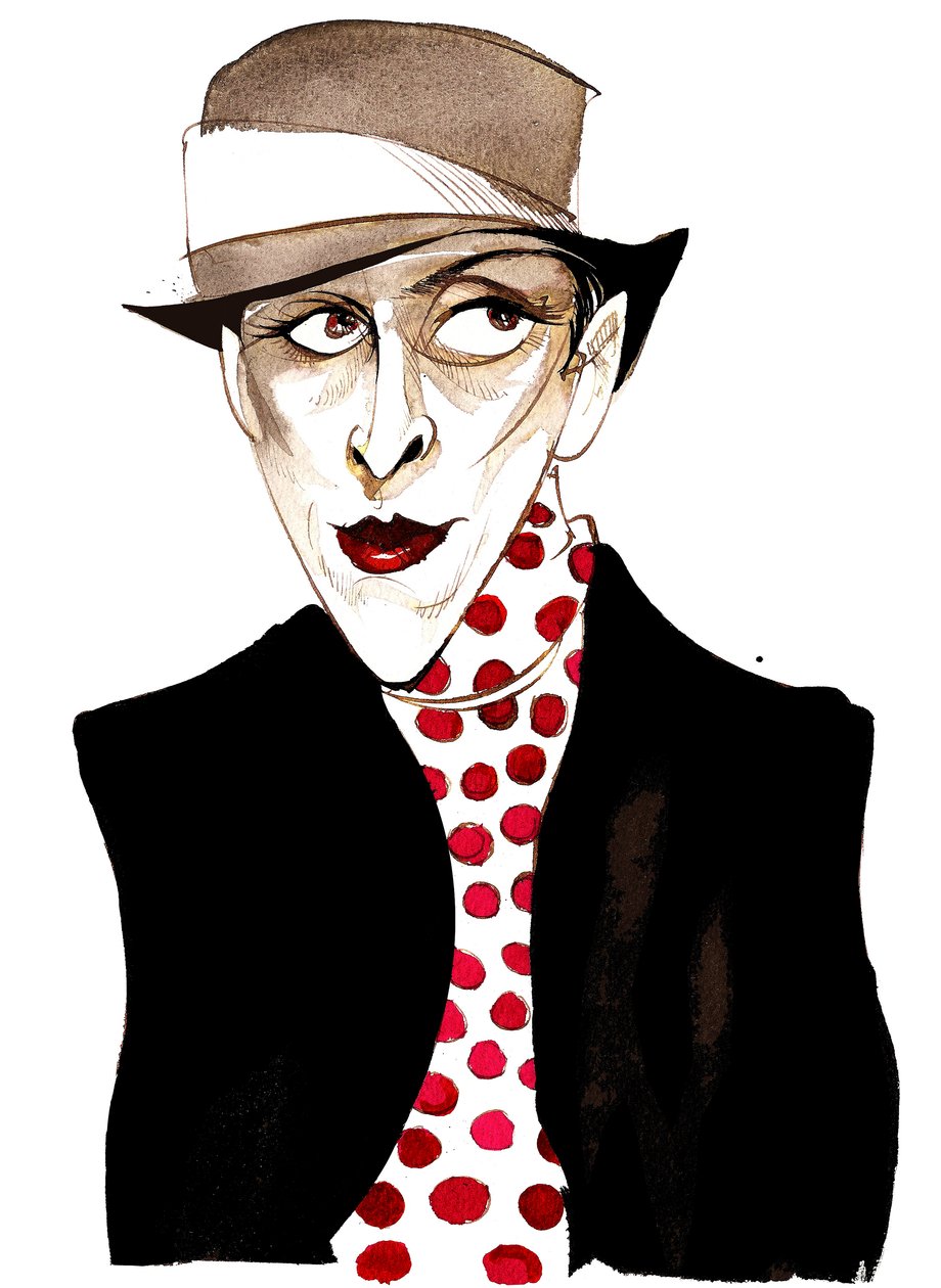 Djuna Barnes, influyente escritora y artista modernista estadounidense; caricatura de Neale Osborne