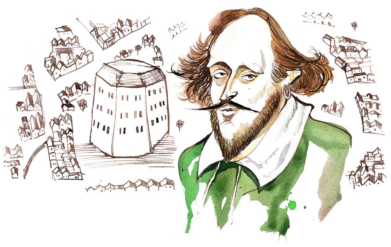 William Shakespeare, dramaturgo y poeta inglés (1564-1616); caricatura de Neale Osborne