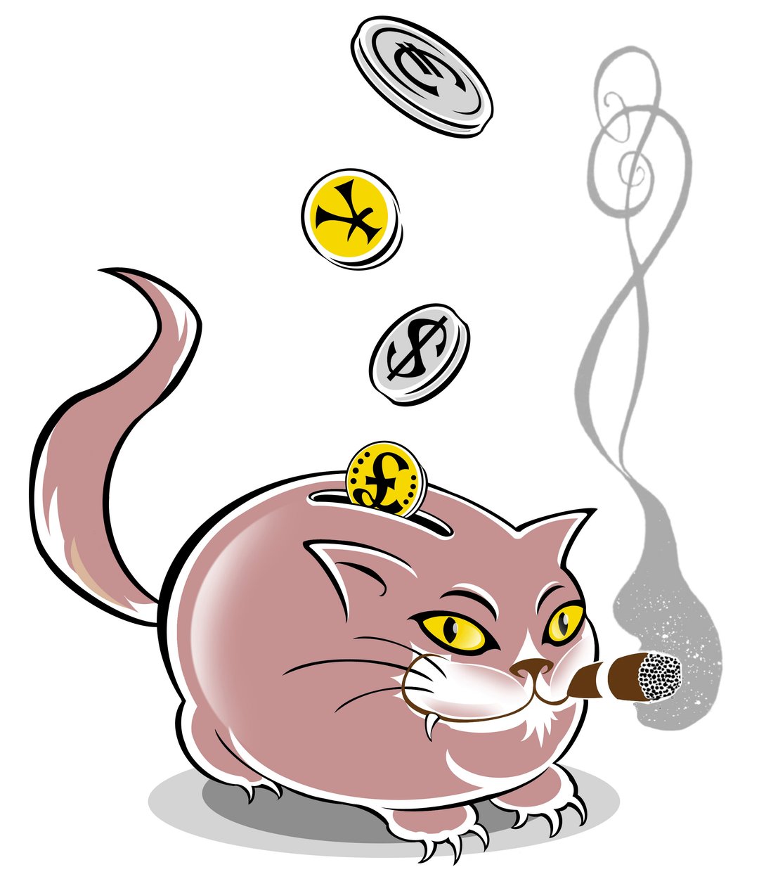 Gato gordo hucha - ilustración alegórica de la crisis financiera de Neale Osborne