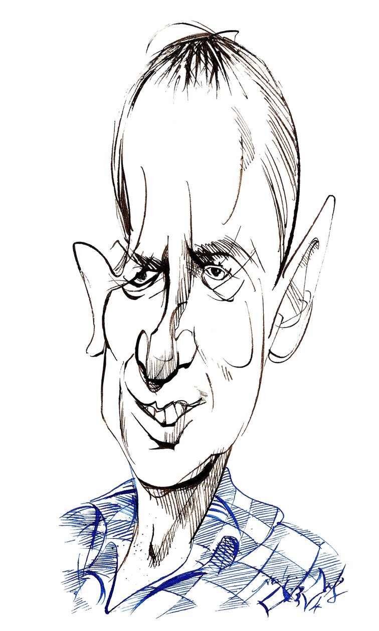 Frank Skinner - caricatura del comediante, actor, escritor y presentador inglés, nacido en 1957 de Neale Osborne