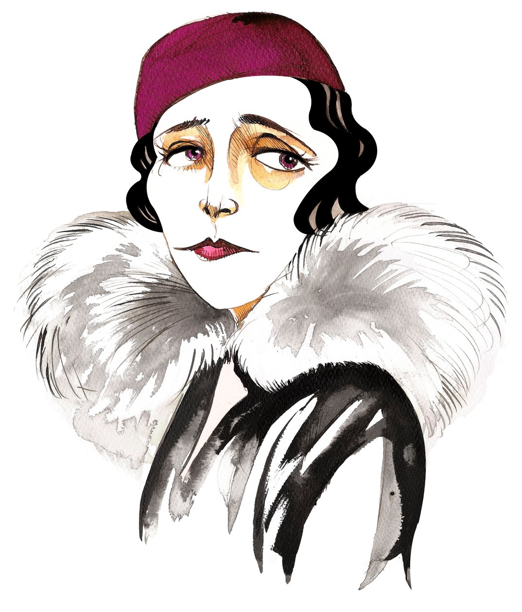Germaine Tailleferre, compositora y pianista francesa, miembro de Les Six, caricatura de Neale Osborne