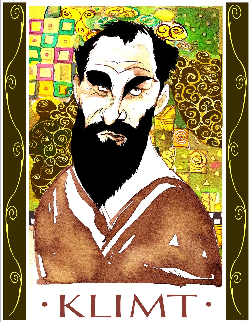 Gustav Klimt, caricatura en color de Neale Osborne