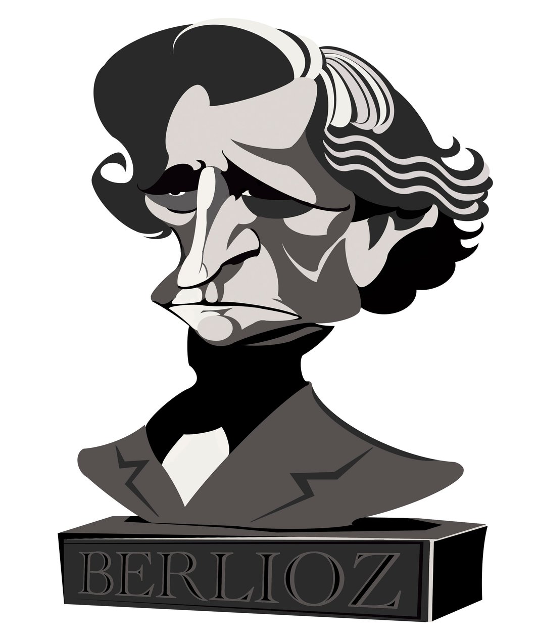 Hector Berlioz, compositor francés (1803-69), caricatura en semitono como busto, 2010 por Neale Osborne de Neale Osborne