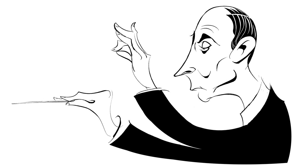Igor Markevich, caricatura en blanco y negro de Neale Osborne