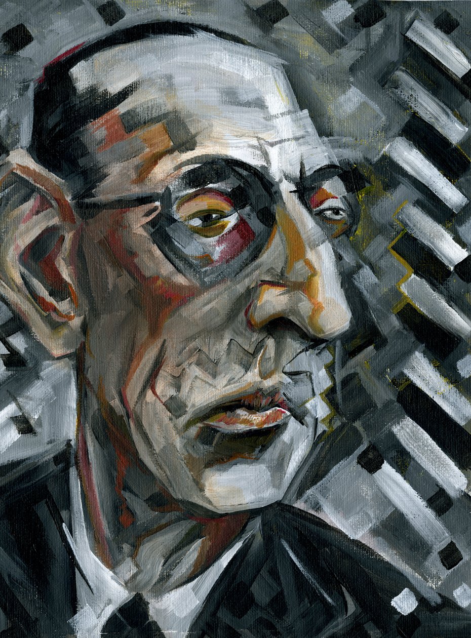 Igor Stravinsky - caricatura pintada del compositor ruso de Neale Osborne