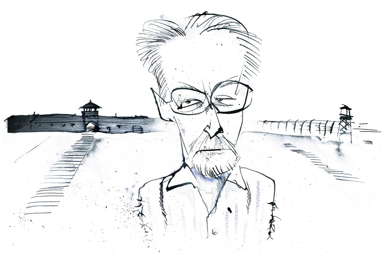 Primo Levi, escritor, poeta y químico italiano (1919-87); caricatura de Neale Osborne