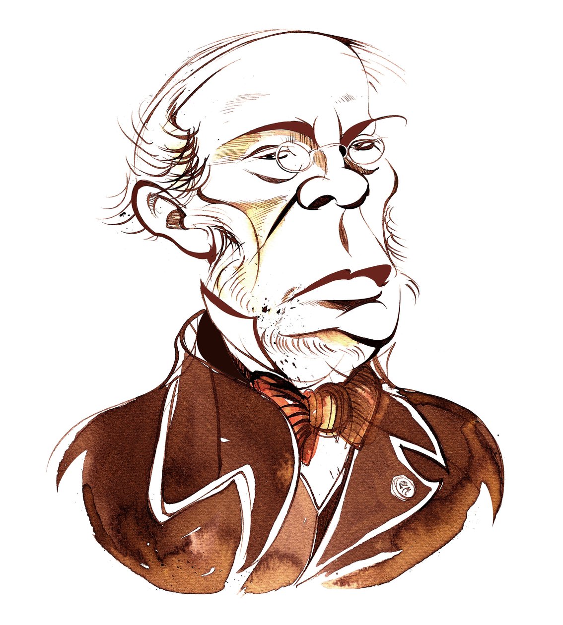 Jacques Fromental Halévy, caricatura en sepia de Neale Osborne
