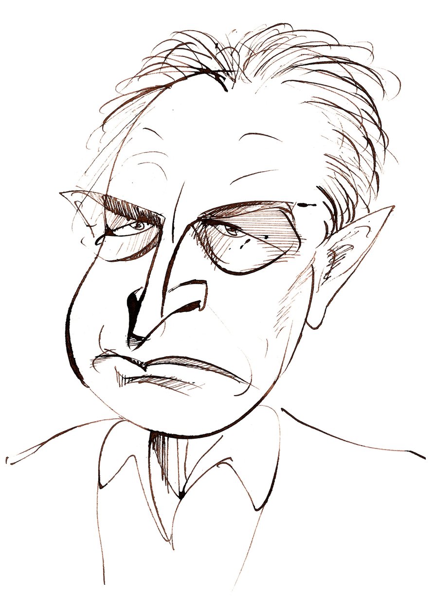 John Banville, novelista y guionista irlandés; escritor de crímenes bajo el seudónimo Benjamin Black; caricatura de Neale Osborne