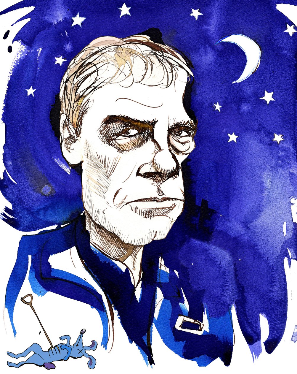 Mark Haddon, novelista inglés; caricaturizado con referencia a su novela de 2003 El curioso incidente del perro a medianoche de Neale Osborne
