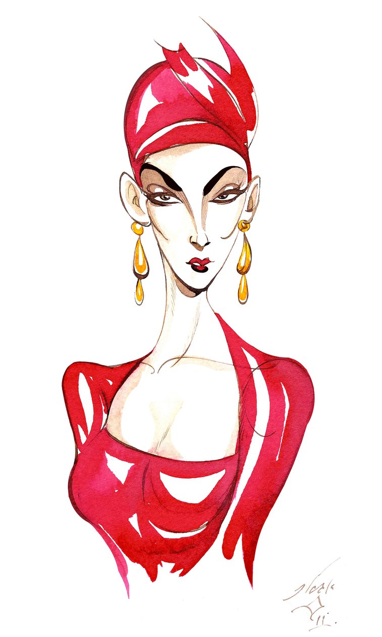 Modelo con disfraz rojo de Neale Osborne