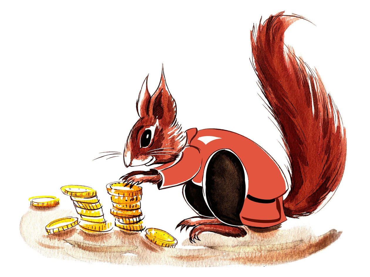 Ardilla del dinero - ilustración de alegoría financiera de Neale Osborne