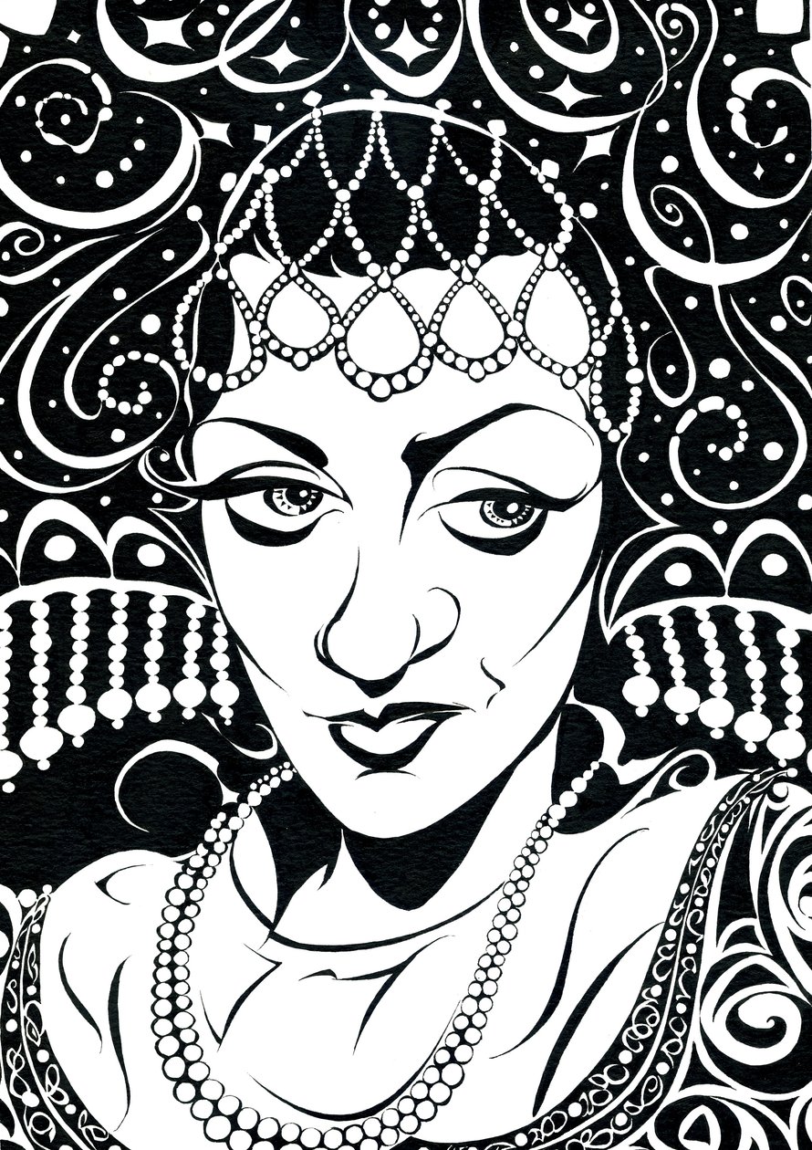Olga Borodina - caricatura de la cantante de ópera rusa (mezzosoprano) de Neale Osborne