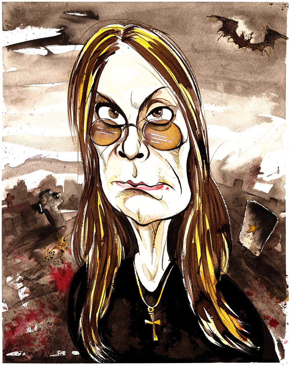 Ozzy Osbourne - caricatura en color de Neale Osborne