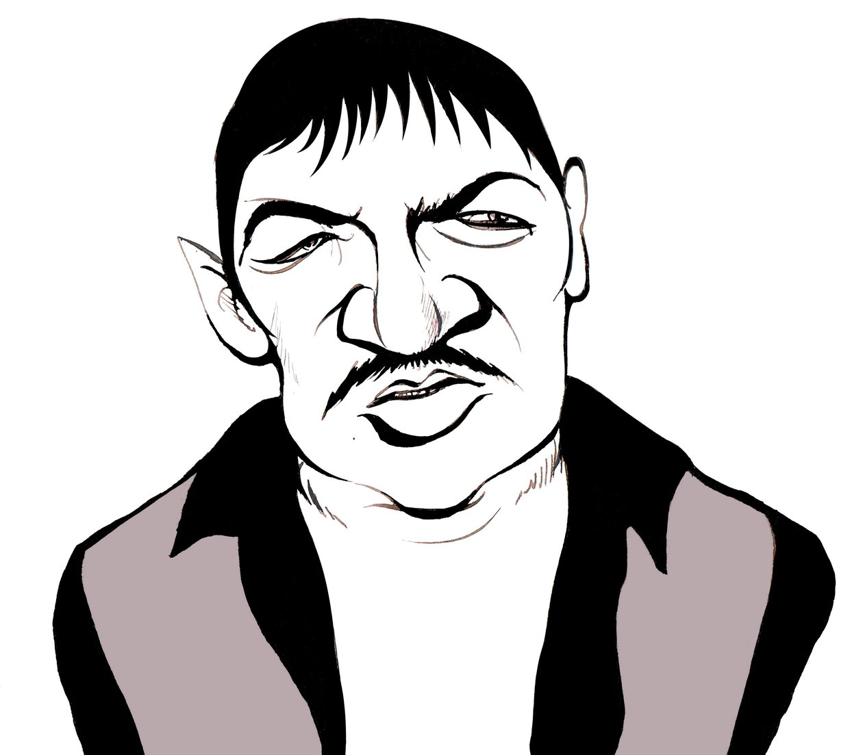 Rainer Werner Fassbinder, cineasta, actor, dramaturgo y director de teatro alemán, caricatura de Neale Osborne
