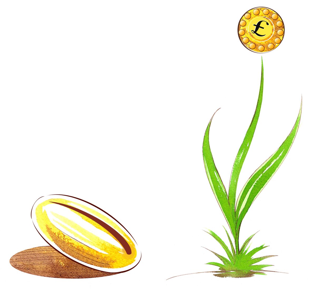 Semilla y brote - ilustración de alegoría financiera de Neale Osborne