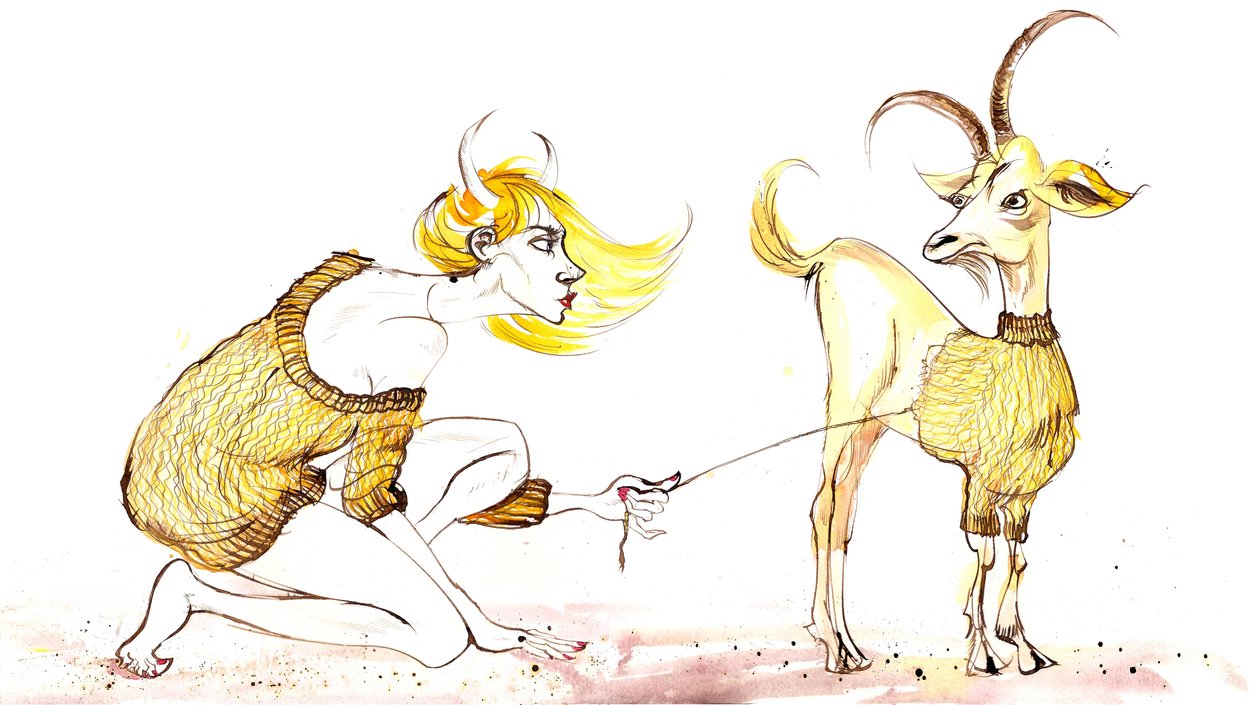 Signos del Zodiaco: Pullover de Capricornio (de una serie de caricaturas de moda, una para cada signo del zodiaco) de Neale Osborne