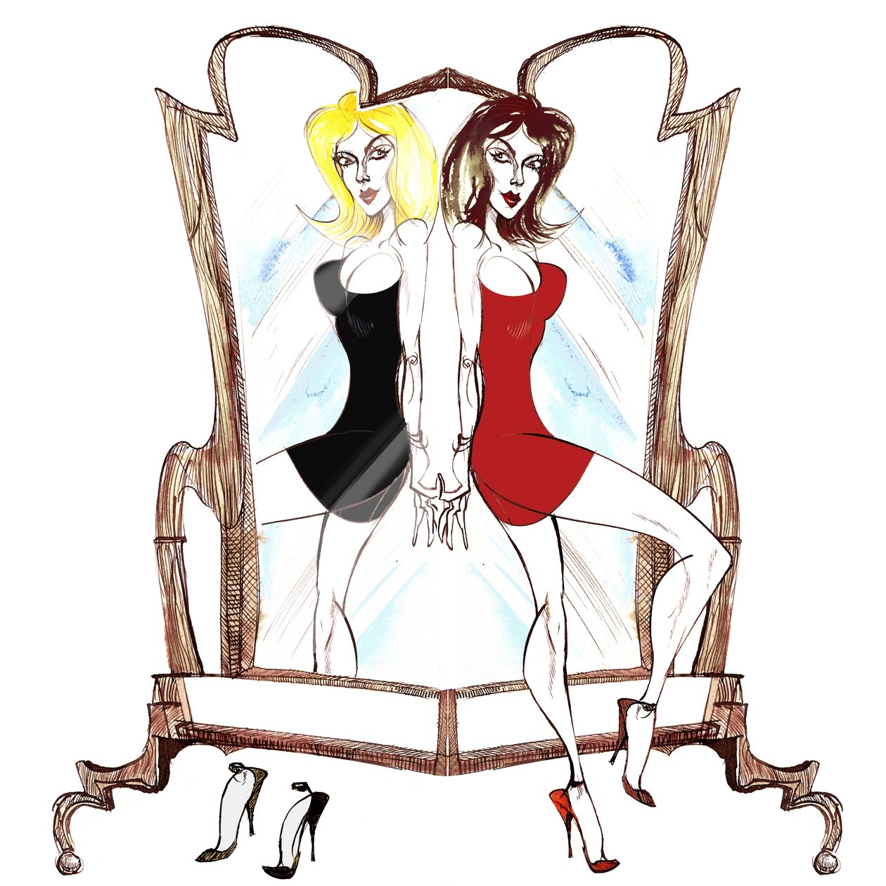 Signos del Zodiaco: Gemelos espejo de Géminis (de una serie de caricaturas de moda, una para cada signo del zodiaco) de Neale Osborne