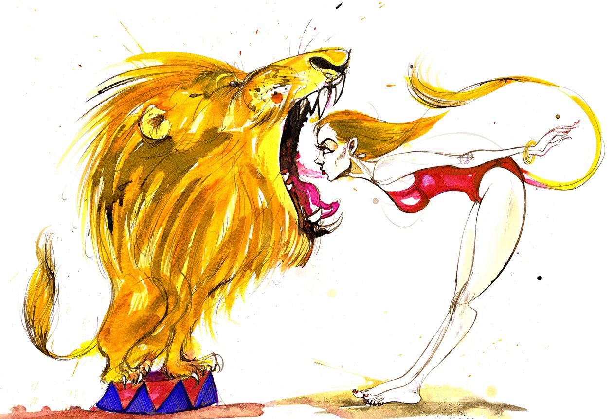 Signos del Zodiaco: Leo domador de leotardos de una serie de caricaturas de moda, una para cada signo del zodiaco de Neale Osborne