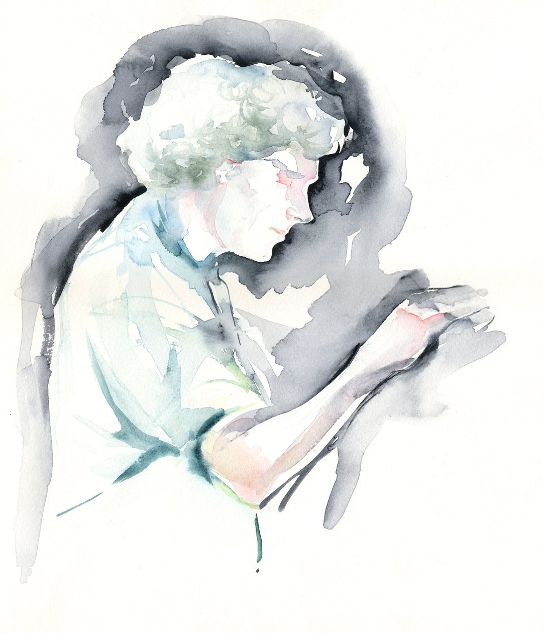 Simon Rattle - retrato en acuarela del director de orquesta inglés en Symphony Hall, Birmingham de Neale Osborne