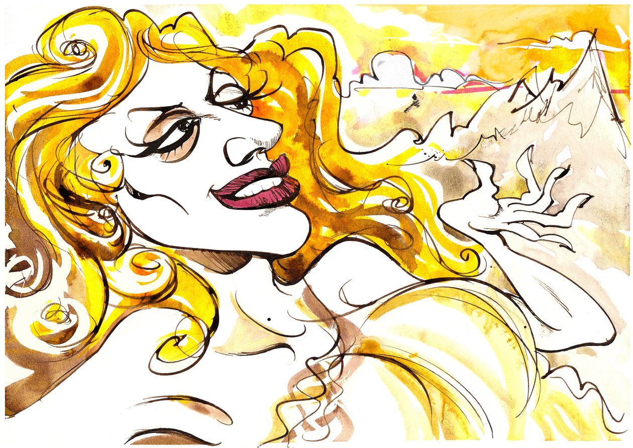 Tatiana Troyanos - caricatura en color como Venus, de la ópera Tannhäuser de 1845 por Richard Wagner (compositor alemán, 1813-83) de Neale Osborne