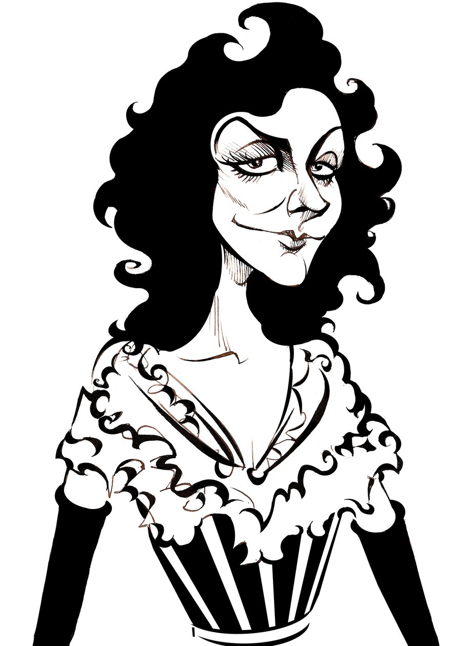 Yvette Guilbert, actriz y cantante de cabaret francesa, caricatura de Neale Osborne