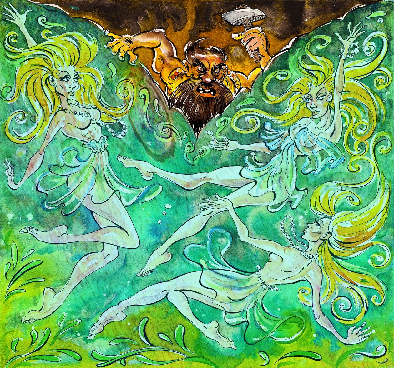 Alberich y las Doncellas del Rin - ilustración de 
