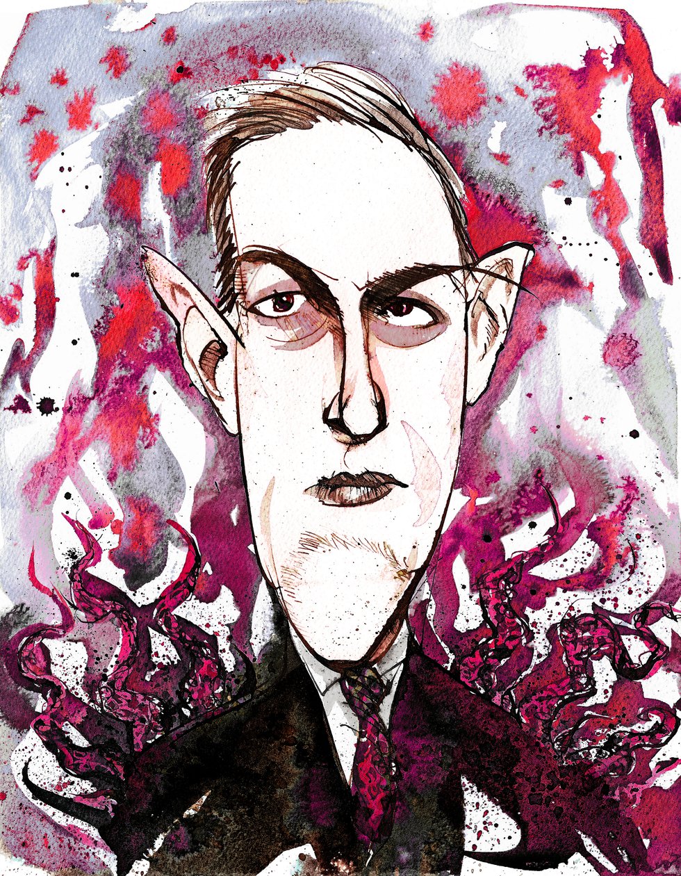 Escritor estadounidense de horror y ciencia ficción Howard Phillips Lovecraft (1890-1937); caricatura de Neale Osborne