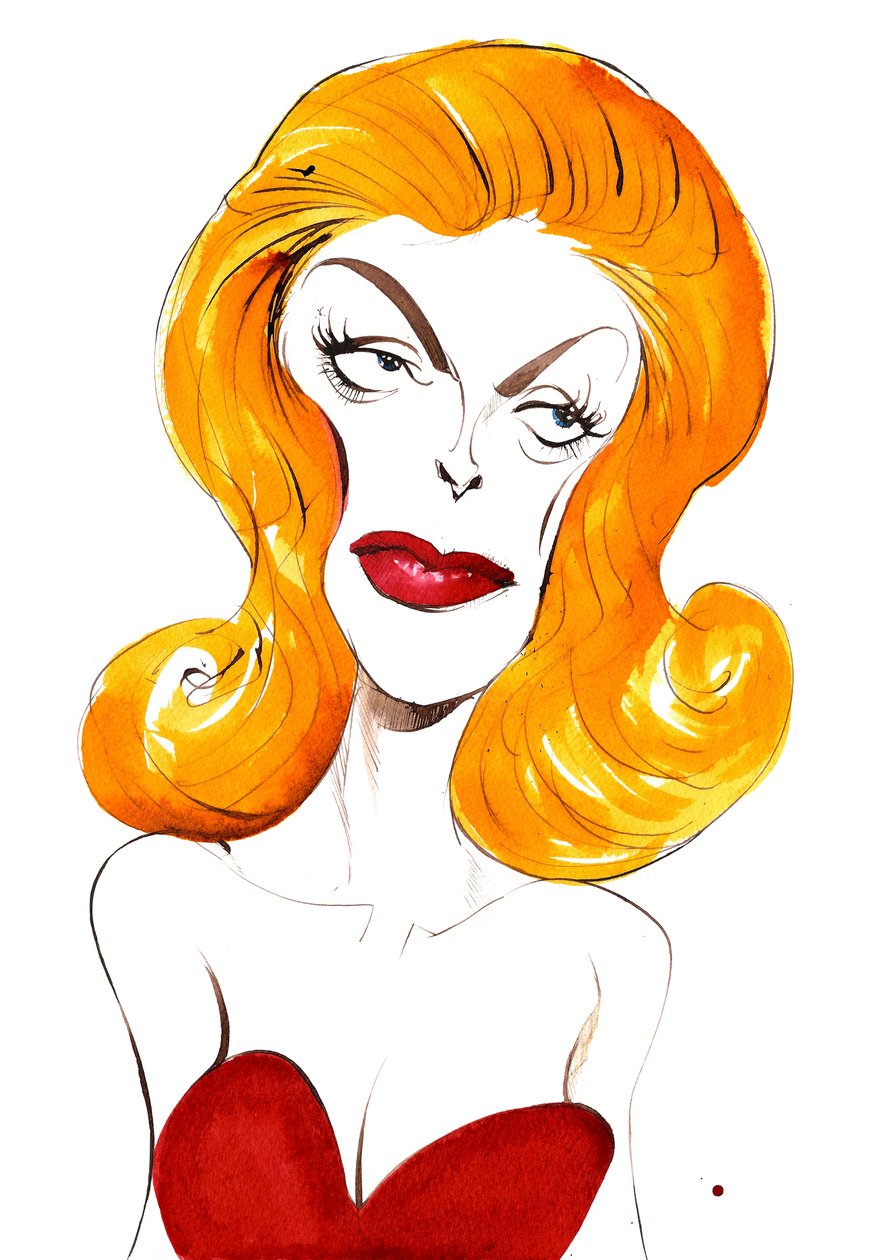 Julie London cantante y actriz estadounidense (1926-2000); caricatura en color de Neale Osborne