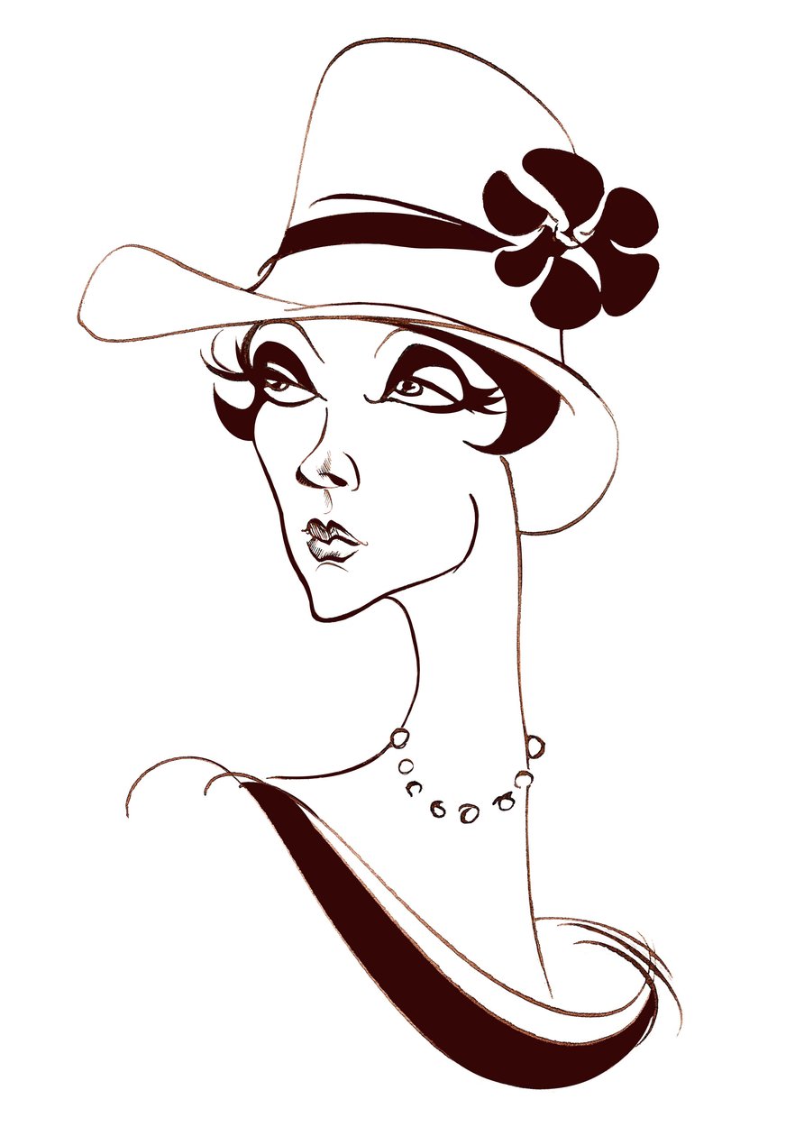 Modelo con perlas y sombrero alto de Neale Osborne